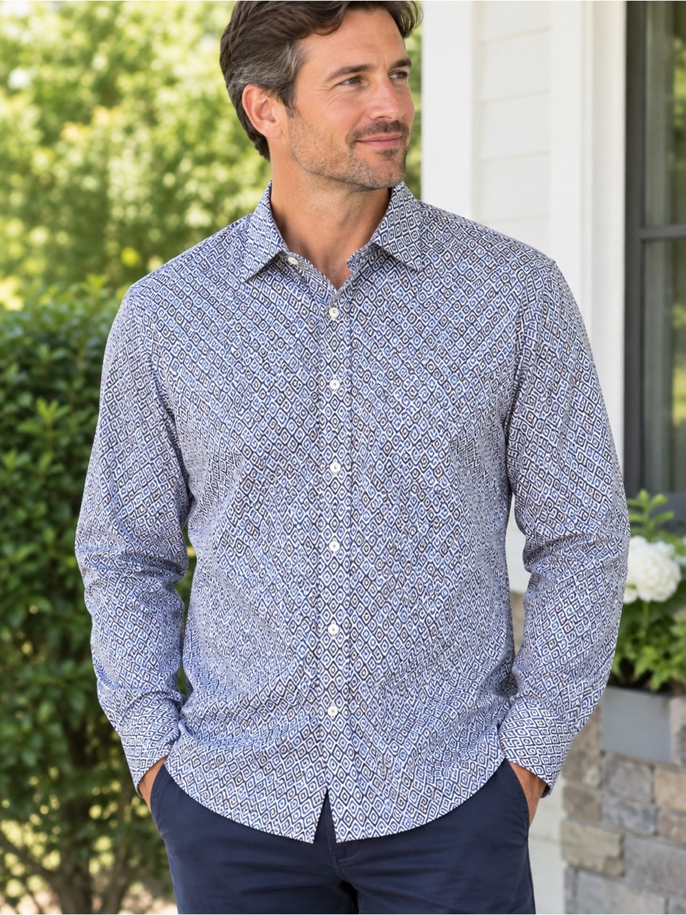 Bugatchi men’s shaped fit cotton shirt, like new, 24.5 ptp